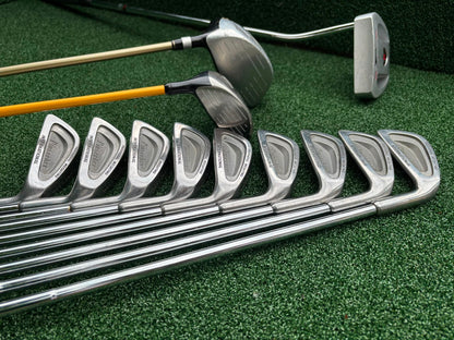 Pinseeker 3–SW Full Golf Set + John Letters Driver, MD Golf 3 Wood & Slazenger Putter