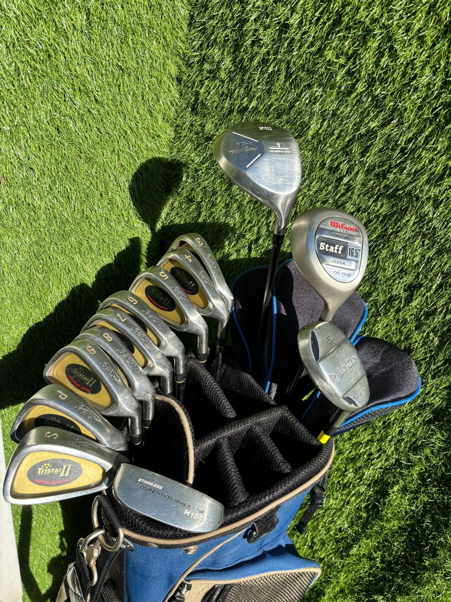 Tristar II 3–SW Irons + RAM FX Driver + Wilson Staff Cleek + Masters Stand Bag – 13 Clubs