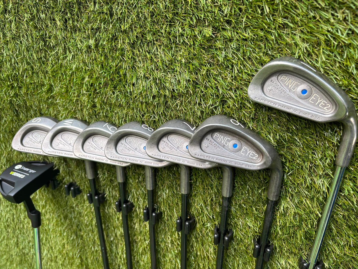 Ping Eye2+ Blue Dot Graphite Irons, Brand New Wilson D7 Driver, Ping G5 Woods & Ping Traverse Cart Bag
