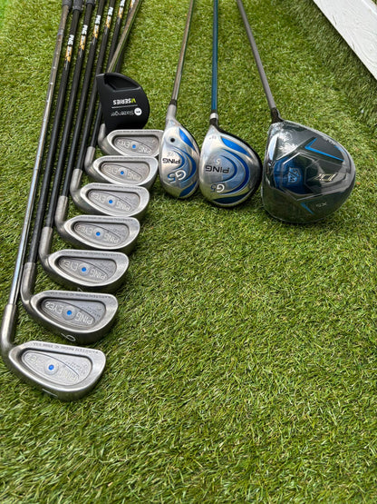 Ping Eye2+ Blue Dot Graphite Irons, Brand New Wilson D7 Driver, Ping G5 Woods & Ping Traverse Cart Bag