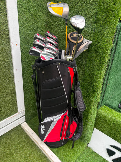 RAM Laser Hybrid Irons, Nike SQ Sumo² Driver, Cobra SZ Fairway Wood, Slazenger V Series Putter & Wilson Tour RX Stand Bag