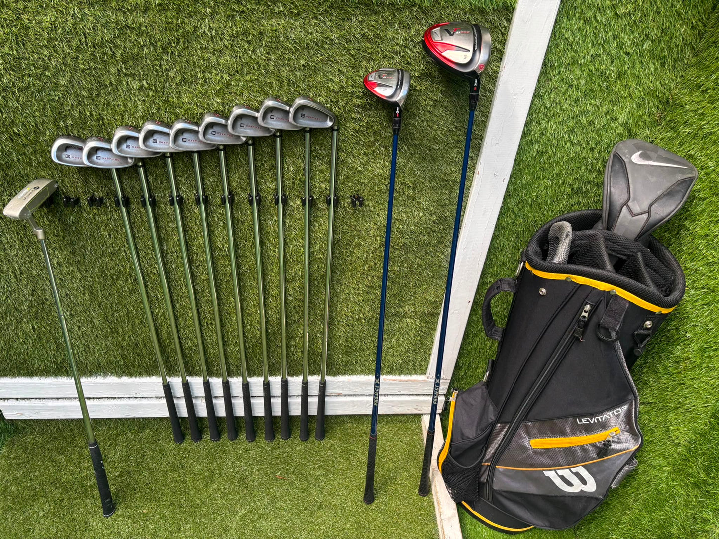 Wilson Deep Red Irons, Nike VR II Pro Woods, Brand New Putter & Wilson Cart Bag