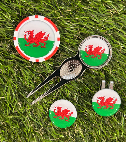 Welsh Flag Traditional metal pitchfork Combo Set with Poker Chip
