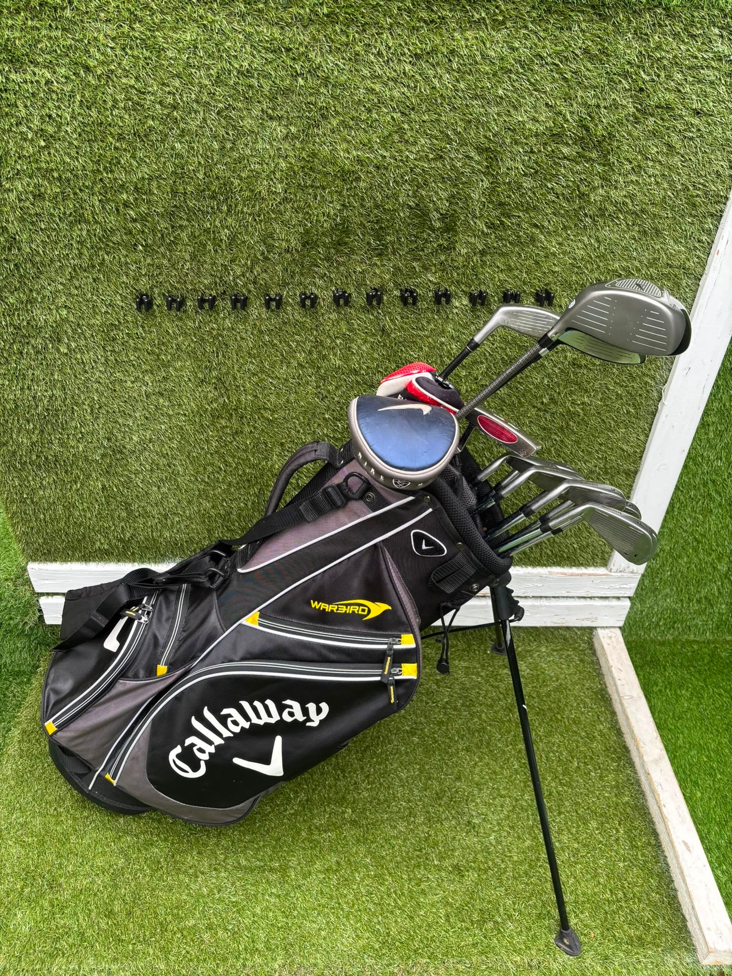 Nike Ignite Dymo² Driver, Spalding Cannon Irons (3–9, SW), TaylorMade Rescue & Rossa Putter | Callaway Stand Bag