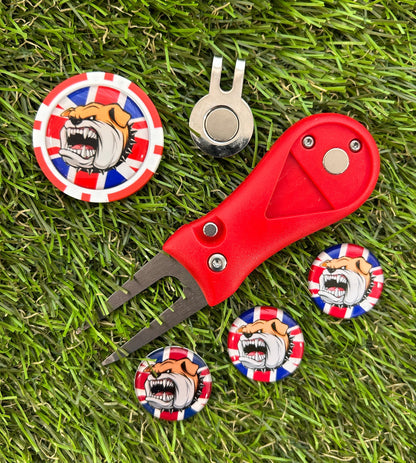 Golf plastic Pitchfork Magnetic Hat Clip With 3 British Bull Dog Markers And Poker chip