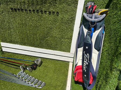 Titleist DCI 762 Irons, Cobra Driver, Odyssey White Ice Teron & Titleist Stars & Stripes Cart Bag