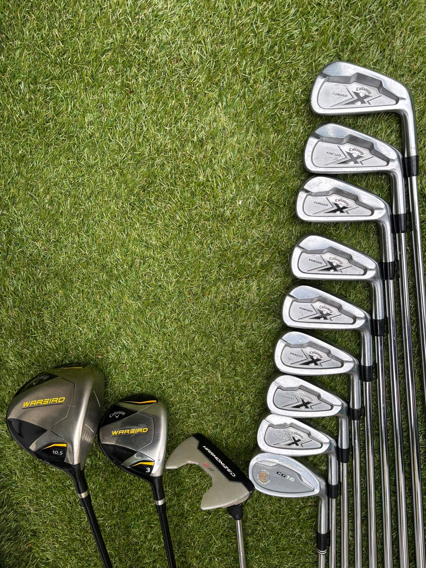 Callaway X Forged Irons, Callaway Warbird Woods, Cleveland CG16 Wedge & TaylorMade Cart Bag