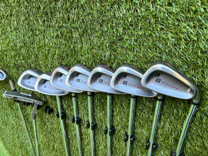 Wilson Deep Red Irons, Cobra Driver, TaylorMade Wood, TaylorMade Hybrid, Ping Putter Callaway Cart Bag