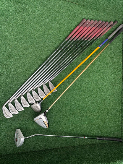 Pinseeker 3–SW Full Golf Set + John Letters Driver, MD Golf 3 Wood & Slazenger Putter
