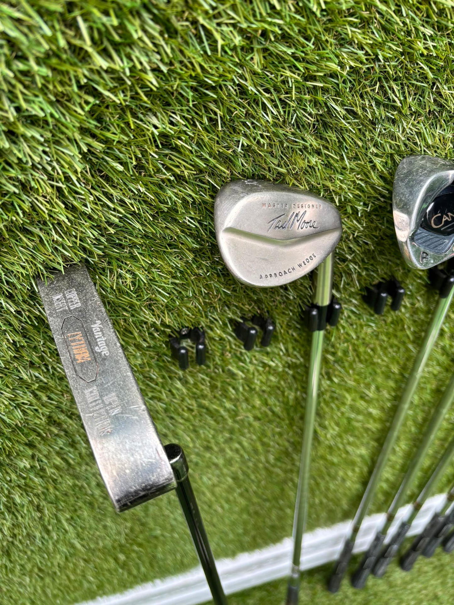Callaway Big Bertha Woods, Spalding Cannon Irons (5–PW), Tad Moore Wedge & Caddymatic Cart Bag