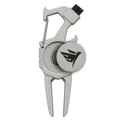 SWIFTEE Golf Divot Pitch Mark Repair Tool 7-in-1 Pearl Silver - Club Holder, Brush, Clip Buckle, Groove Cleaner, Bottle Opener, Ball Marker, Divot Tool - Gift Box Included