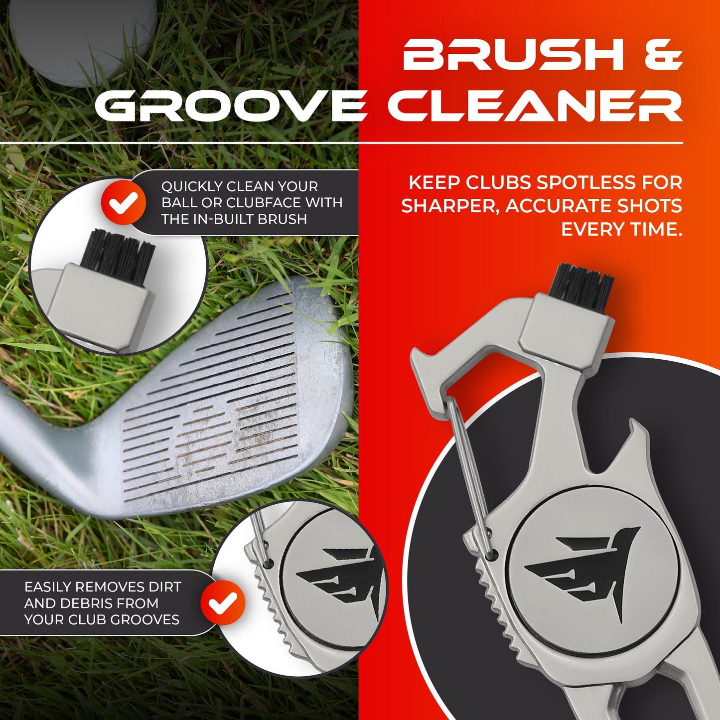 SWIFTEE Golf Divot Pitch Mark Repair Tool 7-in-1 Pearl Silver - Club Holder, Brush, Clip Buckle, Groove Cleaner, Bottle Opener, Ball Marker, Divot Tool - Gift Box Included