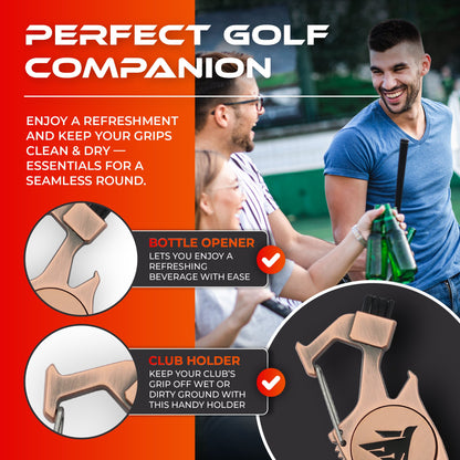 SWIFTEE Golf Divot Pitch Mark Repair Tool 7-in-1 Pearl Silver - Club Holder, Brush, Clip Buckle, Groove Cleaner, Bottle Opener, Ball Marker, Divot Tool - Gift Box Included