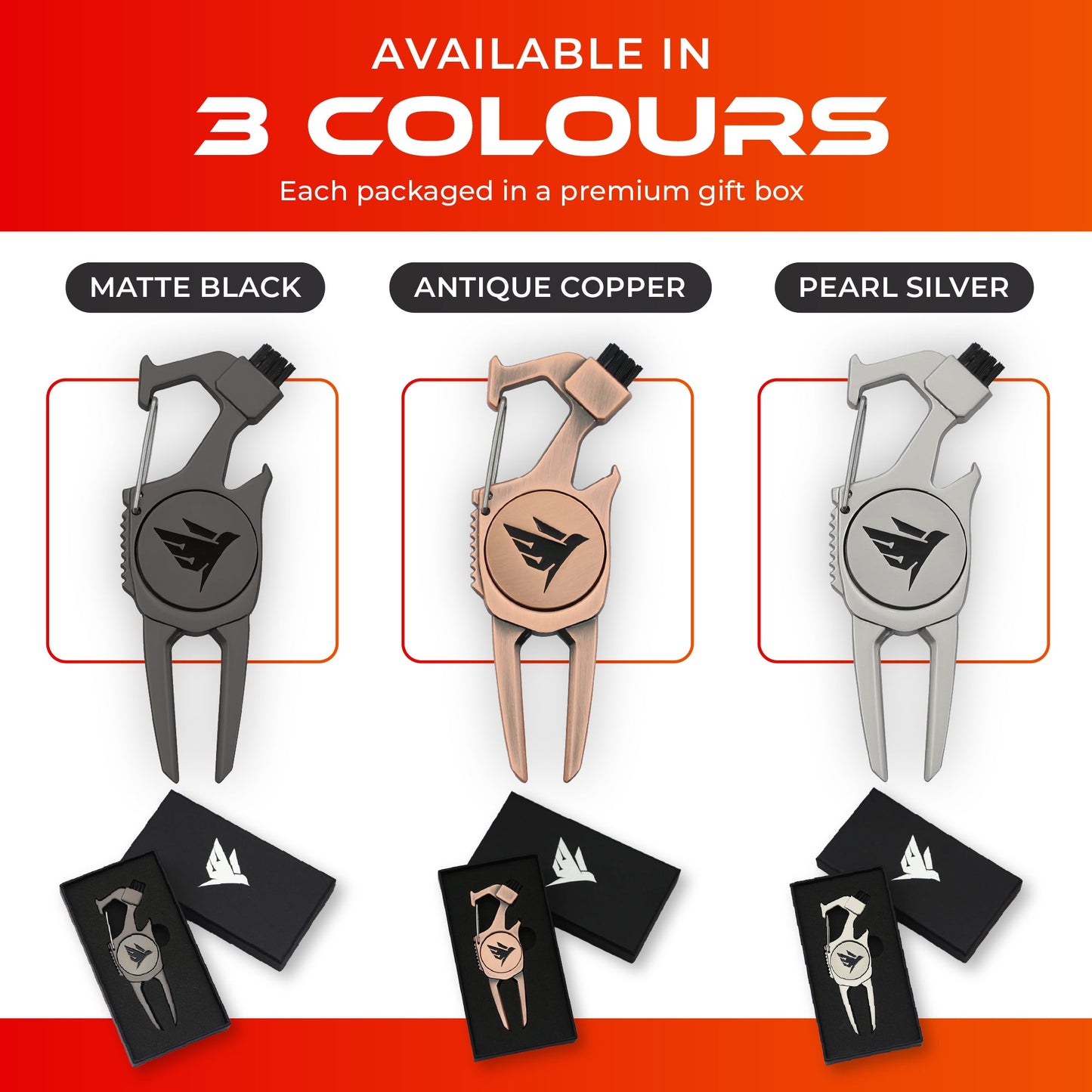 SWIFTEE Golf Divot Pitch Mark Repair Tool 7-in-1 Antique Copper - Club Holder, Brush, Clip Buckle, Groove Cleaner, Bottle Opener, Ball Marker, Divot Tool - Gift Box Included Free Delivery