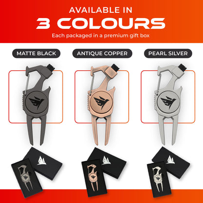 SWIFTEE Golf Divot Pitch Mark Repair Tool 7-in-1 Antique Copper - Club Holder, Brush, Clip Buckle, Groove Cleaner, Bottle Opener, Ball Marker, Divot Tool - Gift Box Included Free Delivery