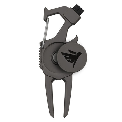 SWIFTEE Golf Divot Pitch Mark Repair Tool 7-in-1 Matte Black - Club Holder, Brush, Clip Buckle, Groove Cleaner, Bottle Opener, Ball Marker, Divot Tool - Gift Box Included