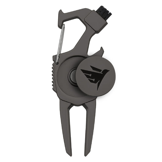 SWIFTEE Golf Divot Pitch Mark Repair Tool 7-in-1 Matte Black - Club Holder, Brush, Clip Buckle, Groove Cleaner, Bottle Opener, Ball Marker, Divot Tool - Gift Box Included