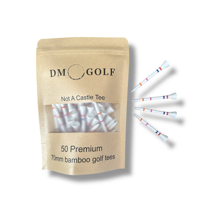 The Link-Not A Castle Tee-Premium 70mm Bamboo Golf Tee With Orange, Pink, Blue & Red Castle Height Indicators-50 Pack
