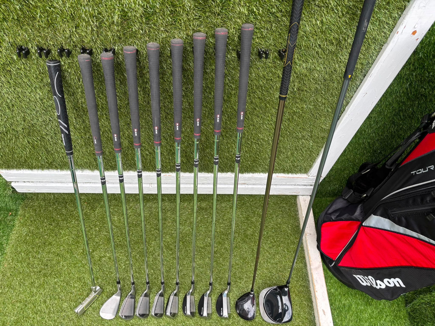 RAM Laser Hybrid Irons, Nike SQ Sumo² Driver, Cobra SZ Fairway Wood, Slazenger V Series Putter & Wilson Tour RX Stand Bag