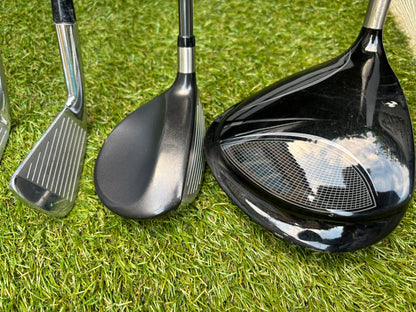 Wilson 3–SW Irons, TaylorMade Driver, Cleveland Fairway, Slazenger Putter & Titleist Cart Bag
