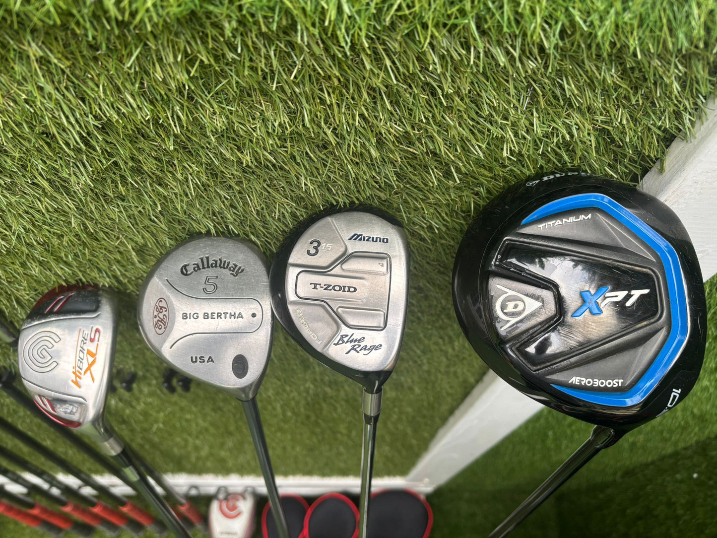 Wilson HotBlade Irons (5–SW) with Dunlop XPT Driver, Callaway & Mizuno Woods, Cleveland Hybrid Benross Cart Bag (12 Clubs)