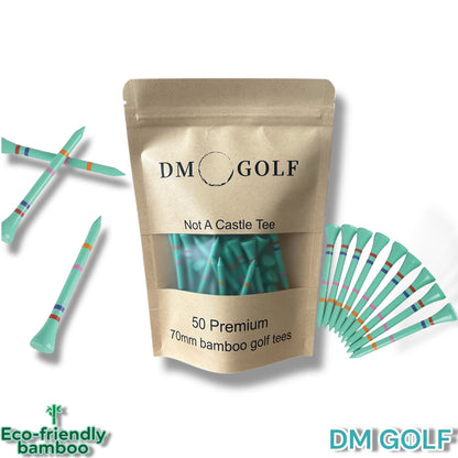 Ice Tee-Not A Castle Tee-Premium 70mm Bamboo Golf Tee With Orange, Pink, Blue & Red Castle Height Indicators-50 Pack