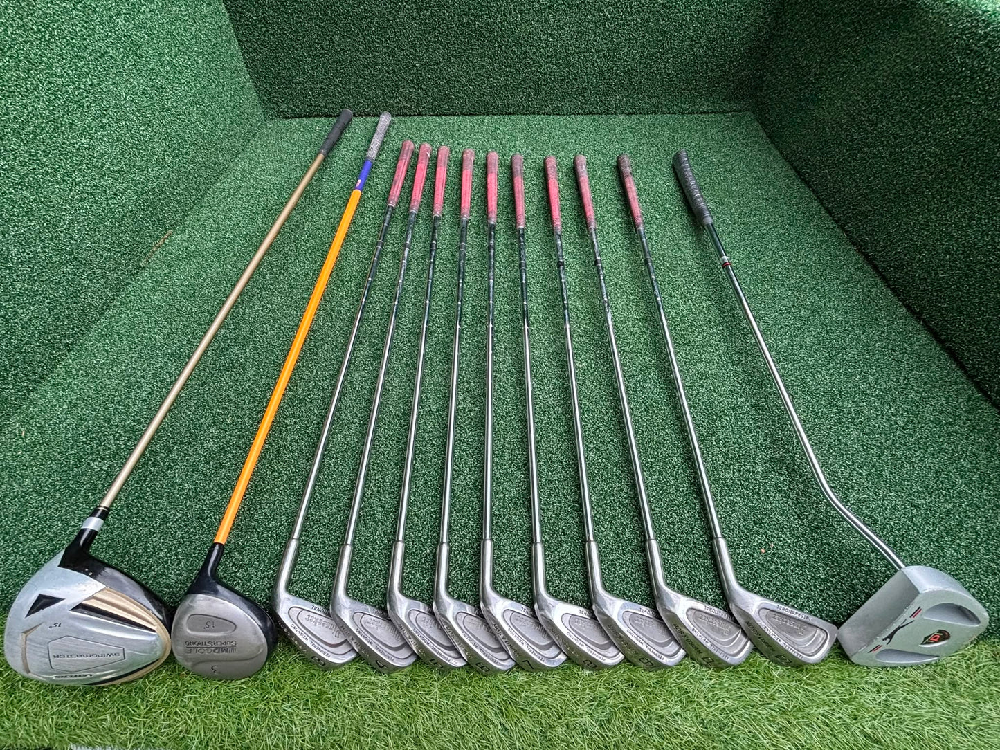 Pinseeker 3–SW Full Golf Set + John Letters Driver, MD Golf 3 Wood & Slazenger Putter