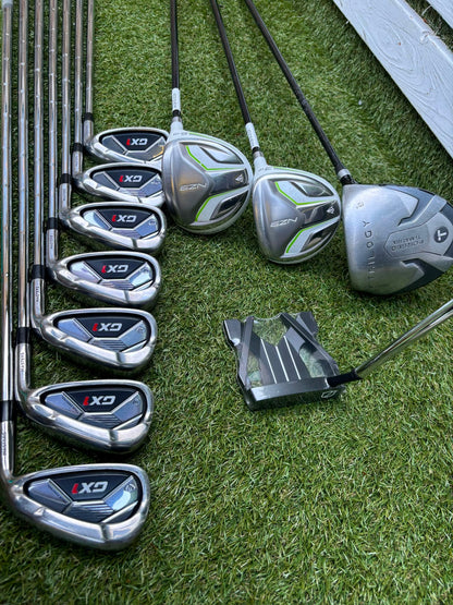 Masters GX1 Irons, Trilogy Ti-Matrix Driver, Dunlop NZ9 Fairway Woods, Wilson Infinite Buckingham Putter & PowaKaddy Cart Bag