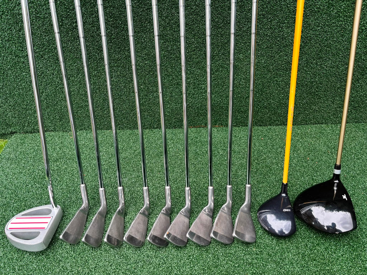 Pinseeker 3–SW Full Golf Set + John Letters Driver, MD Golf 3 Wood & Slazenger Putter