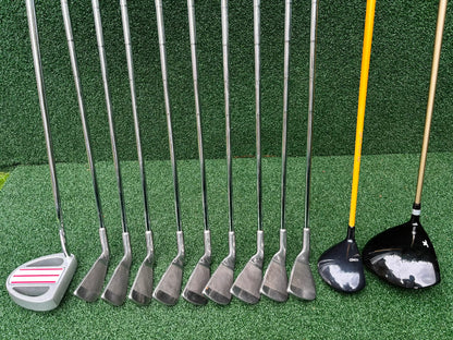 Pinseeker 3–SW Full Golf Set + John Letters Driver, MD Golf 3 Wood & Slazenger Putter