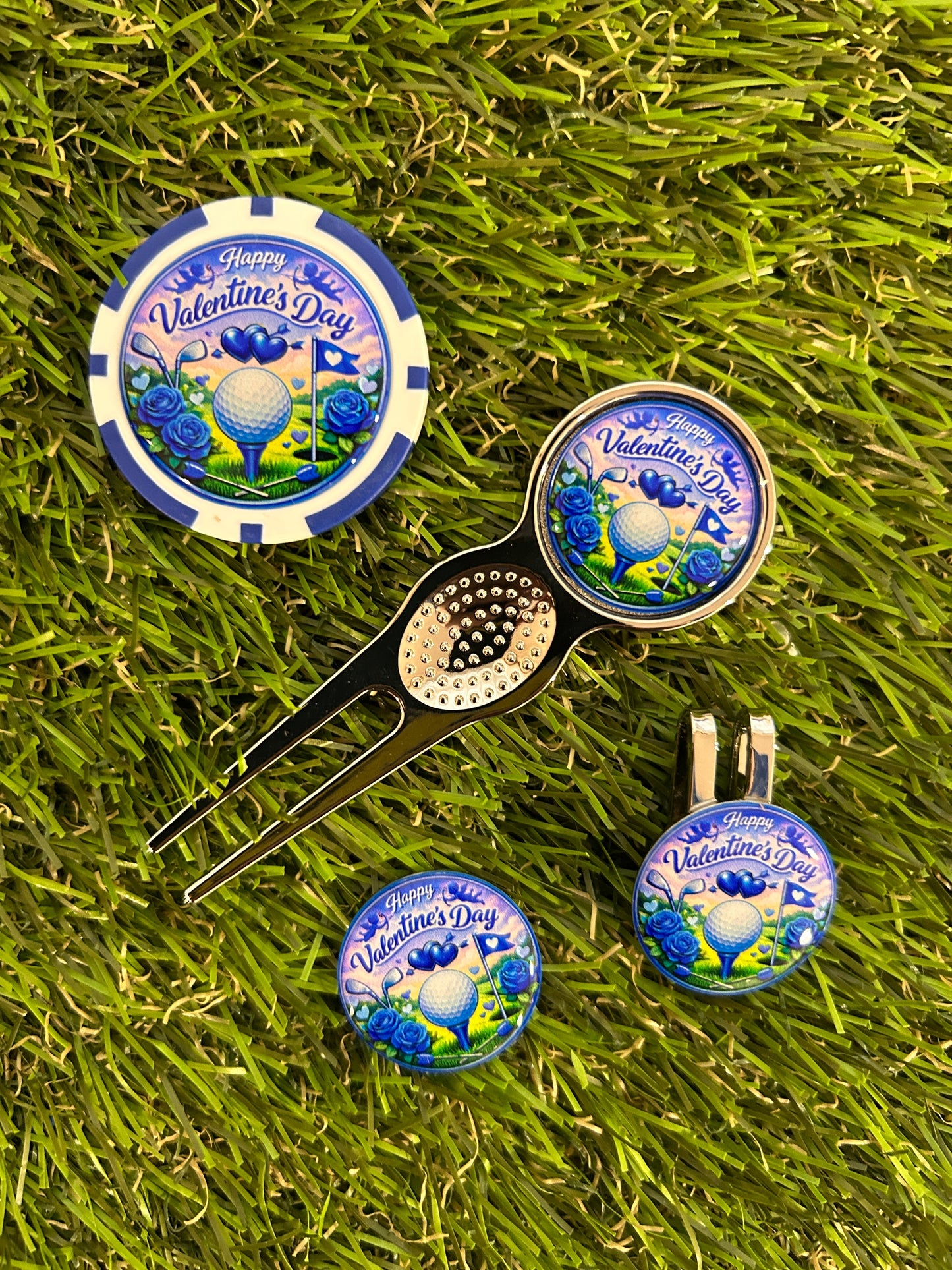 Blue Valentine’s Day Traditional metal pitchfork Combo Set with Poker Chip