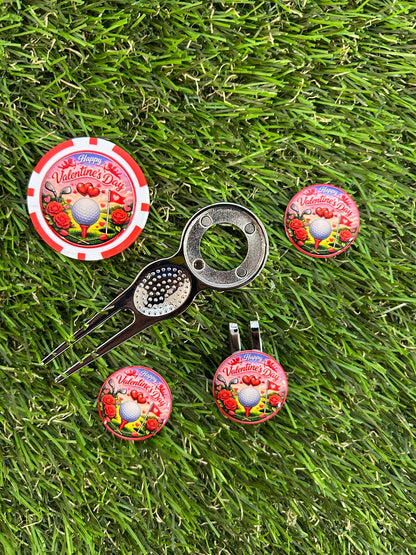 Red Valentine’s Day Traditional metal pitchfork Combo Set with Poker Chip