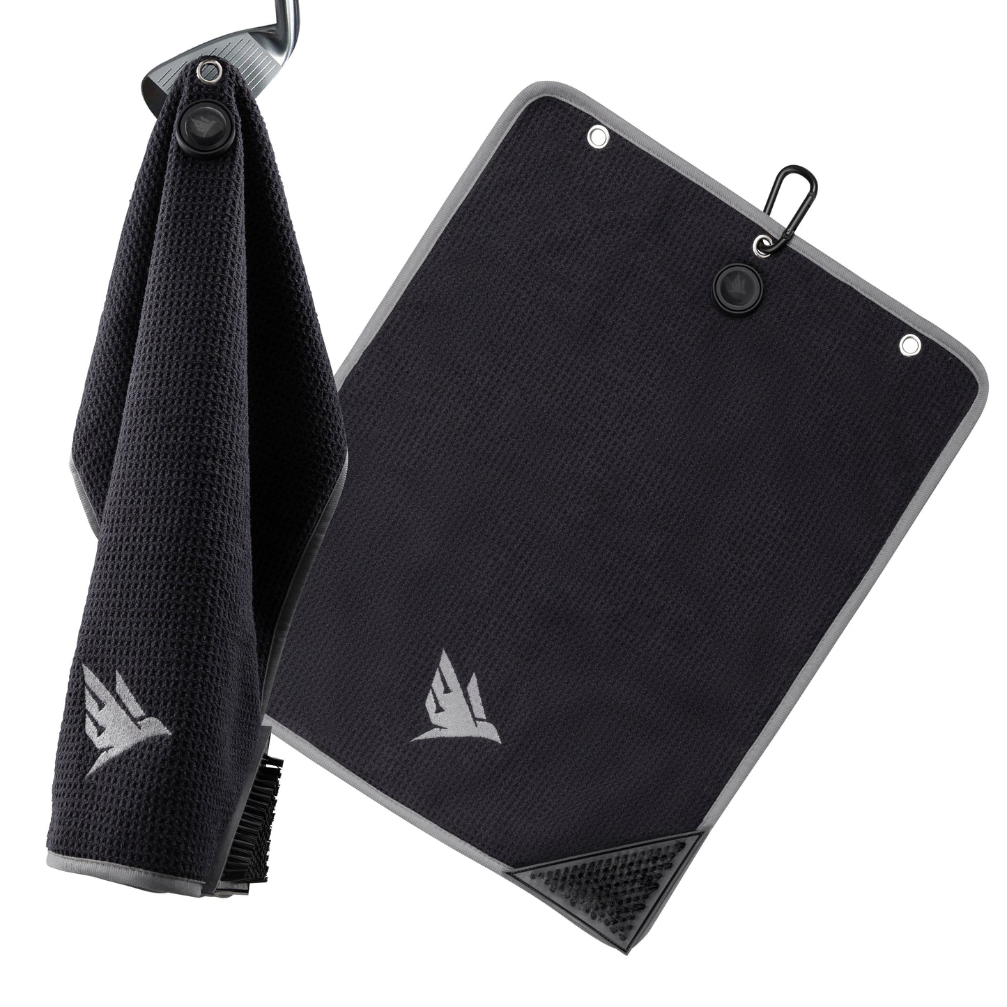 SWIFTEE Ultimate 4-in-1 Premium Golf Towel Black - Includes Brush, Magnet, Wet/Dry Liner, Ball Marker and Caribiner Clip