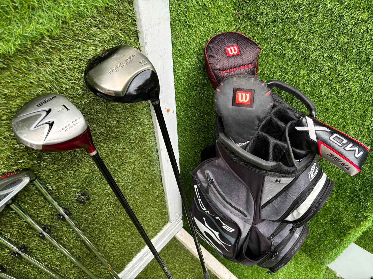 Wilson FatShaft Irons, Wilson Deep Red Driver, Wilson Deep Red 1 Wood, Benross MDX Tribe Putter & Cobra Cart Bag