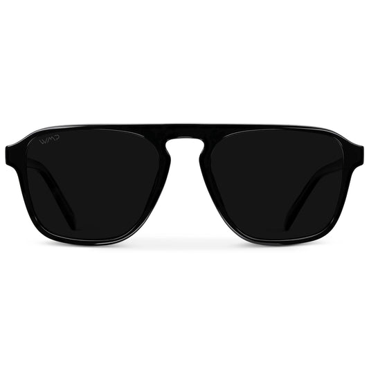 Lunettes de soleil aviateur carrées unisexes EMERSON en triple noir par WMP Eyewear