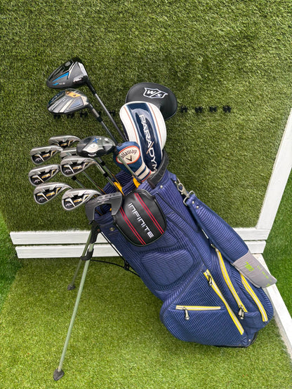 Callaway Irons, Wilson D9 Driver, Callaway Paradym X 3 Wood, Callaway X Hybrid, Wilson Infinite Putter & OUUL Premium Stand Bag