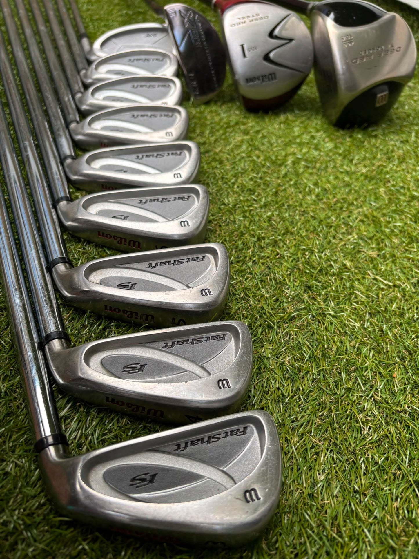 Wilson FatShaft Irons, Wilson Deep Red Driver, Wilson Deep Red 1 Wood, Benross MDX Tribe Putter & Cobra Cart Bag