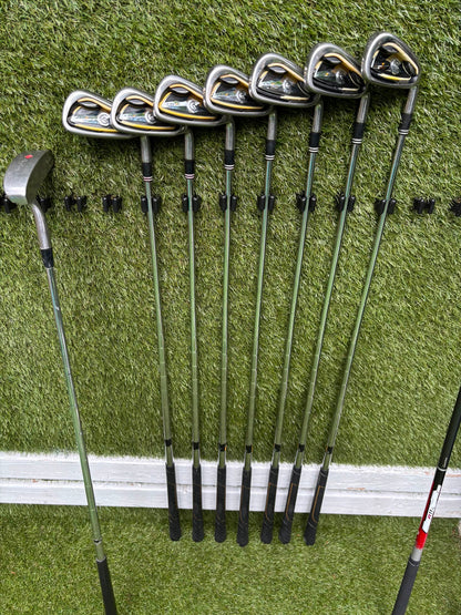 Cleveland CG7 Tour Irons, TaylorMade R9 Hybrid, Cleveland Launcher Driver & Ping Bag