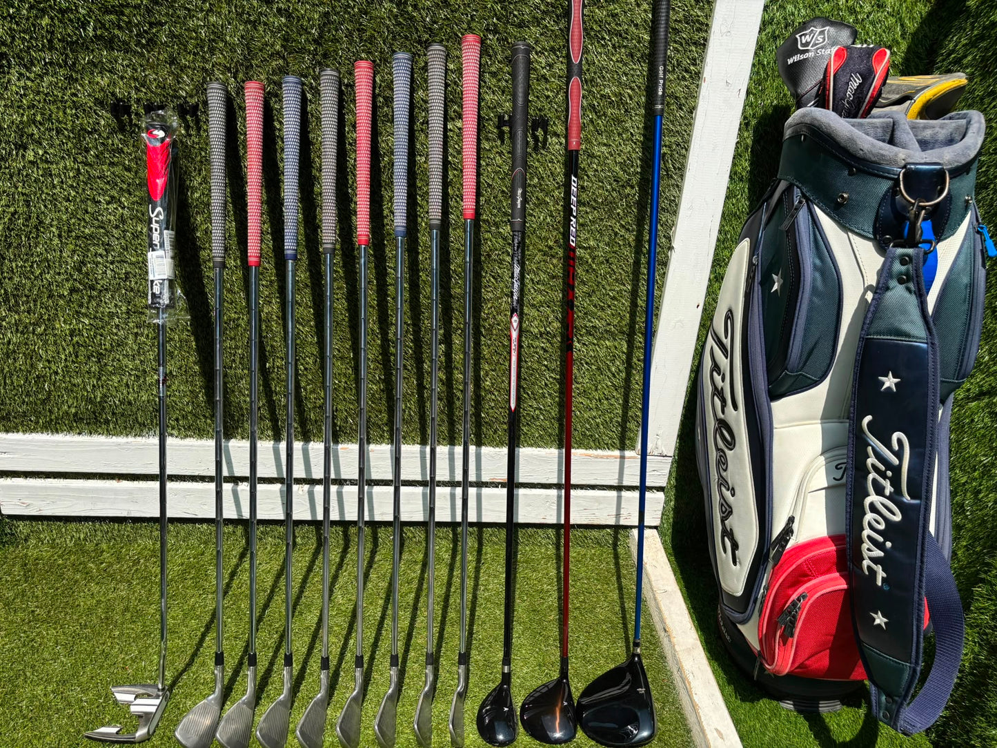 Titleist DCI 762 Irons, Cobra Driver, Odyssey White Ice Teron & Titleist Stars & Stripes Cart Bag