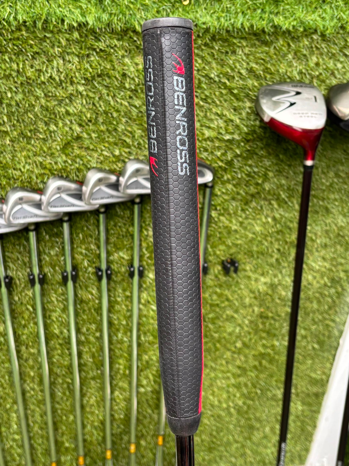 Wilson FatShaft Irons, Wilson Deep Red Driver, Wilson Deep Red 1 Wood, Benross MDX Tribe Putter & Cobra Cart Bag