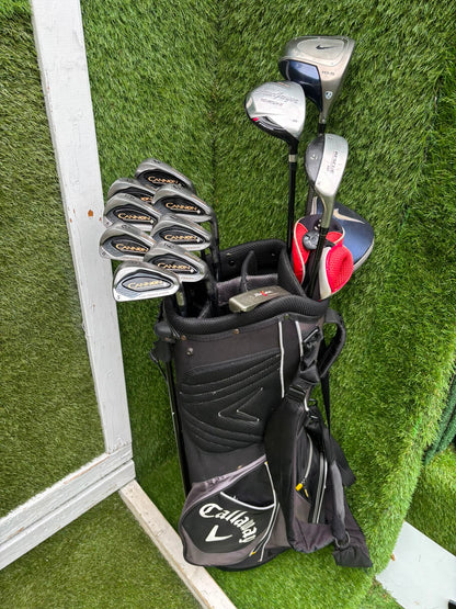 Nike Ignite Dymo² Driver, Spalding Cannon Irons (3–9, SW), TaylorMade Rescue & Rossa Putter | Callaway Stand Bag