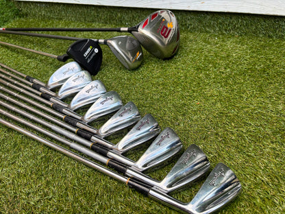 Wilson 3–SW Irons, TaylorMade Driver, Cleveland Fairway, Slazenger Putter & Titleist Cart Bag