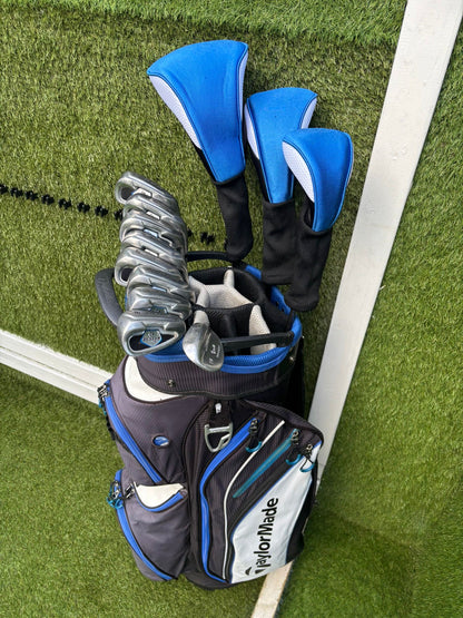 Dunlop Max Irons (3, 5–SW) + Cobra SS Hyper Steel 7 Wood + Driver + TaylorMade Cart Bag Free P&P