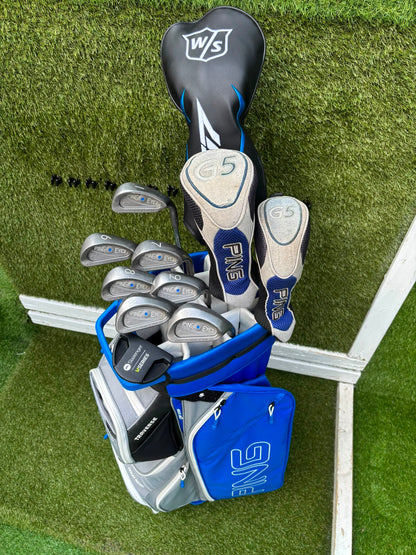 Ping Eye2+ Blue Dot Graphite Irons, Brand New Wilson D7 Driver, Ping G5 Woods & Ping Traverse Cart Bag