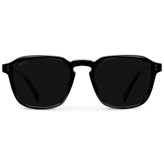 Lunettes de soleil carrées rétro modernes FRANCIS pour homme, triple noir, par WMP Eyewear UK