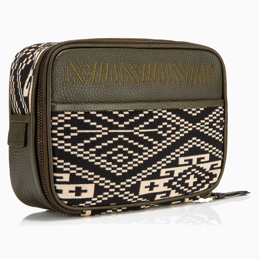 Gaucho Aztec Zip Around Toiletry Wash Bag, Black and Cream Canvas