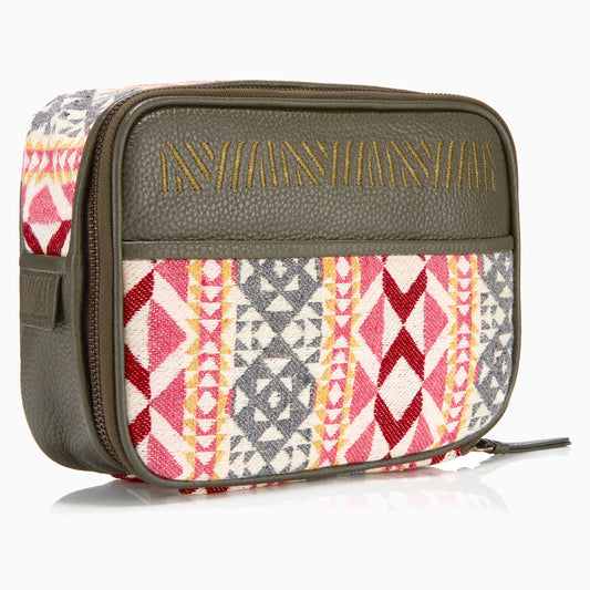 Gaucho Aztec Zip Around Toiletry Wash Bag, Green/ Multicolour Canvas