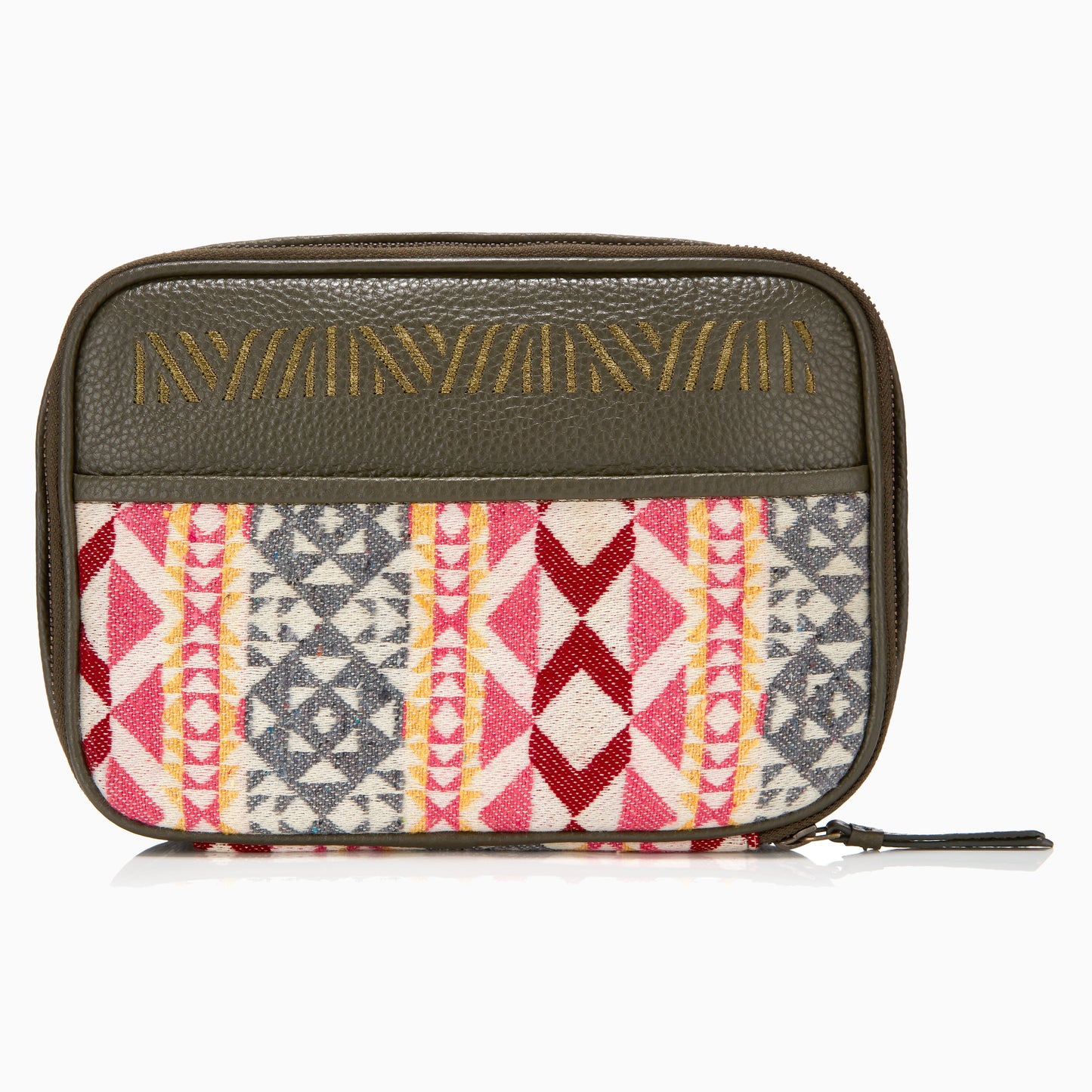 Gaucho Aztec Zip Around Toiletry Wash Bag, Green/ Multicolour Canvas