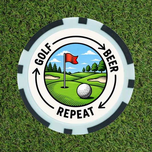 Golf, Beer, Repeat – Premium Poker Chip Golf Ball Marker