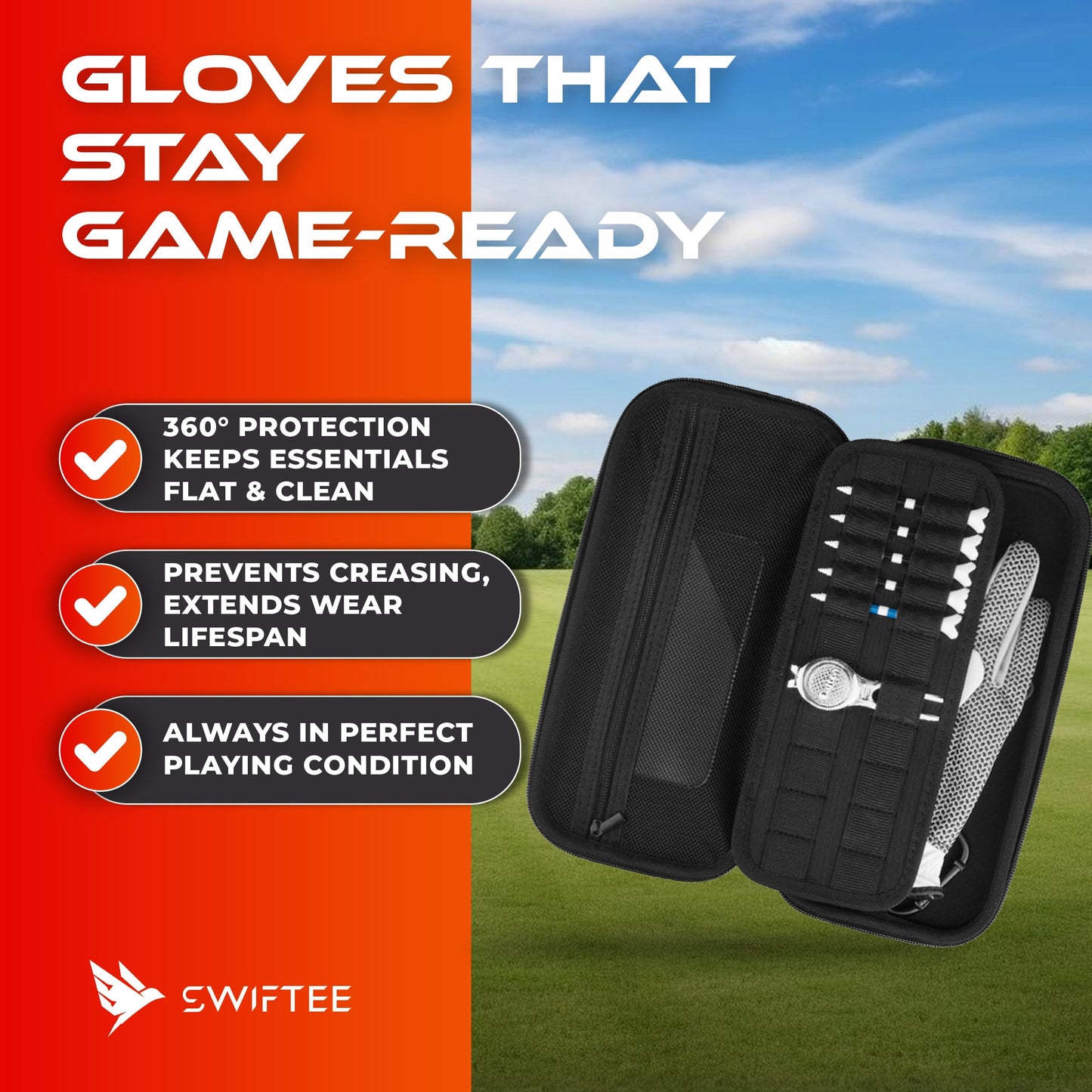 SWIFTEE Golf Glove Case Holder with Heavy-Duty Carabiner